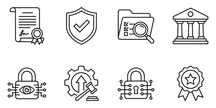 Legal security and business compliance icons in thin line style. Vector illustration