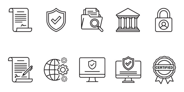 Corporate compliance and business security line icon set. Vector illustration