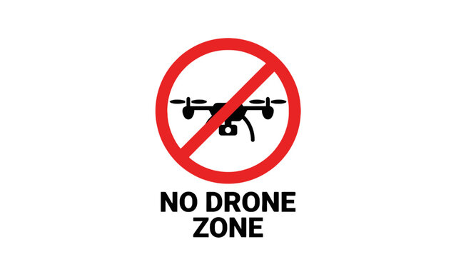 No drone zone sign with prohibition symbol on white background