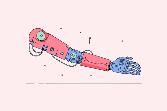 Futuristic Bionic Arm Blueprint Schematic in Exploded View