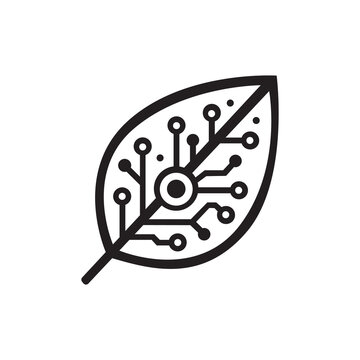 Green technology leaf icon with circuit board pattern vector illustration