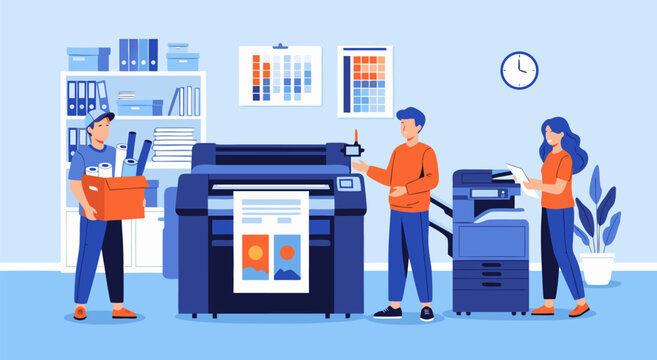 Professional printing services for all your business and personal needs vector illustration of printing and copying equipment for a modern office