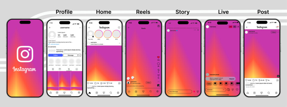 instagram Post Reels Story mockup template frame with iPhone 17 pro Max mock up design. instagram mockup social media template. Instagram Story template. Instagram Post template.	