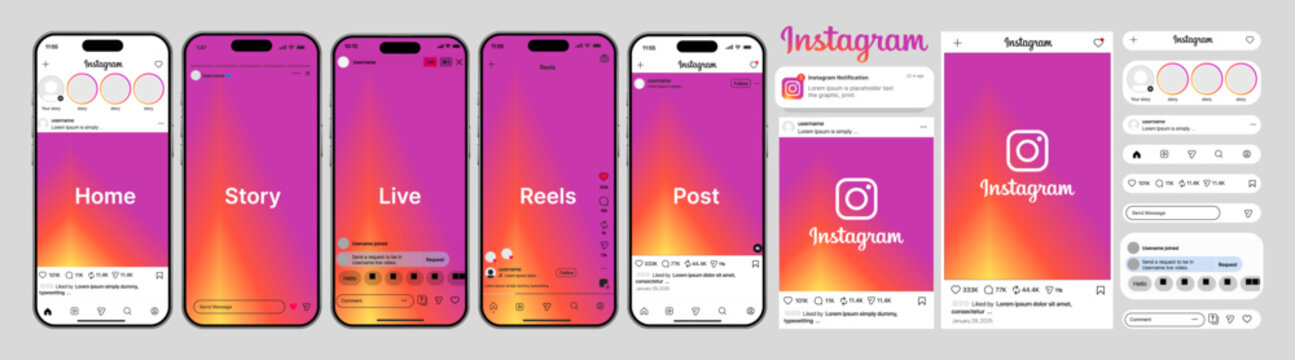 instagram Post Reels Story mockup template frame with iPhone 17 pro Max mock up design. instagram mockup social media template. Instagram Story template. Instagram Post template.	