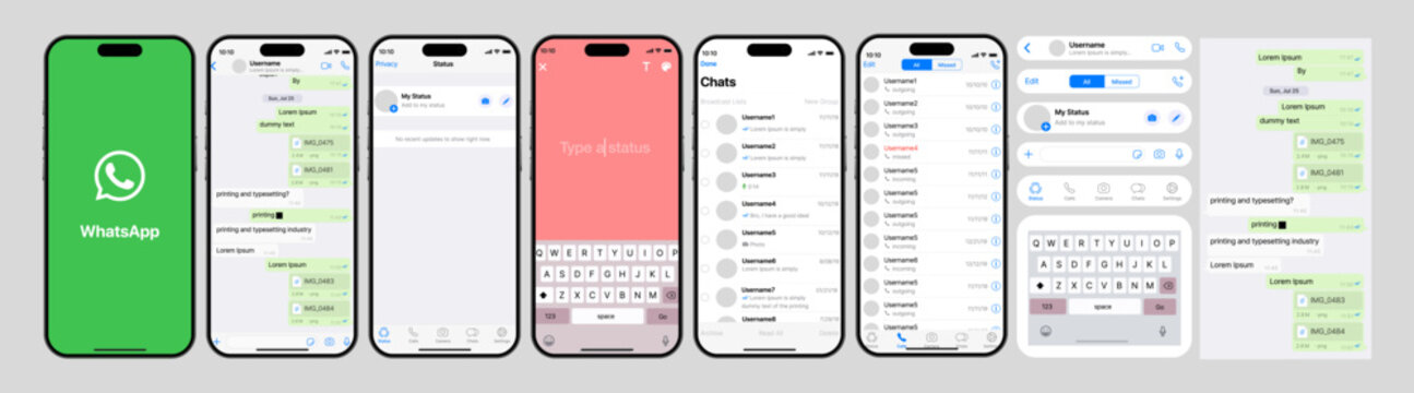 WhatsApp mockup on a white background. Social network interface template. WhatsApp social media. Voice messages and chats on the iphone screen.