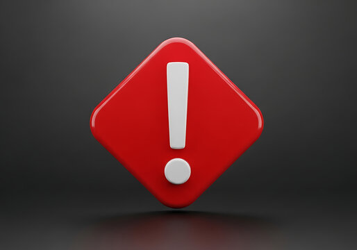 3D rendered red warning sign with white exclamation mark exclamation attention isolated notification information