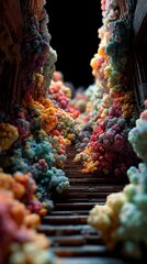 Obraz premium Colorful Coral Reef Tunnel - An Underwater Adventure Through Vibrant Marine Life.