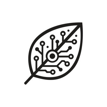 Green technology leaf icon with circuit board pattern vector illustration