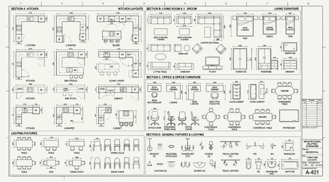 Architectural drafting standards for residential furniture layouts