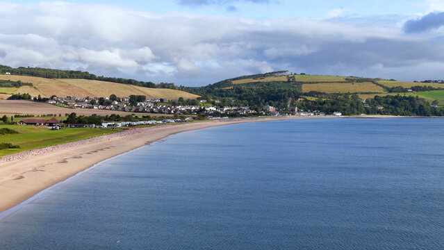 Aerial View of Rosemarkie Beach and Coastal Village in Scotland
