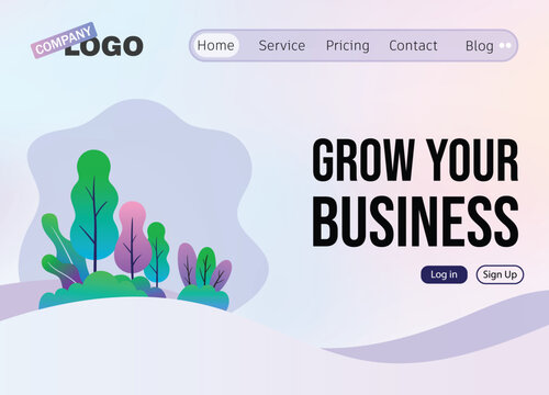 Business landing page template with abstract nature illustration
