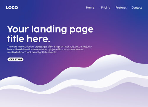 Modern landing page template with abstract wave background