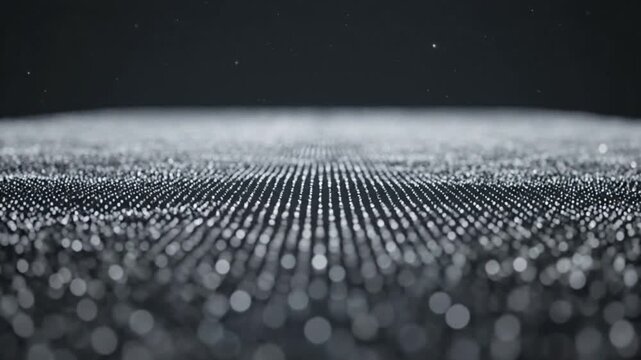 A close-up view of a shimmering metallic surface with a grid pattern reflecting light.