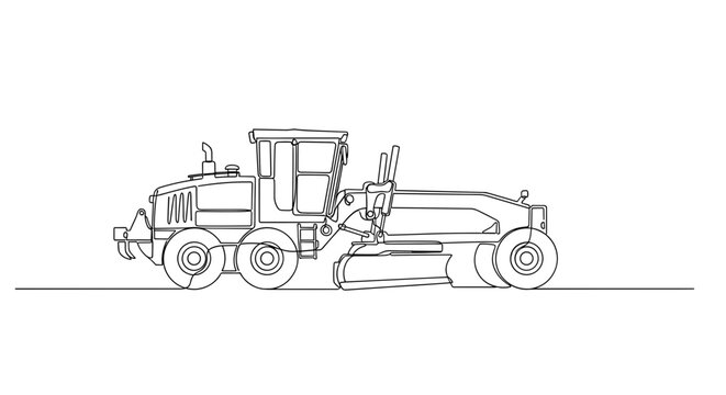 Motor grader road construction machine in outline sketch style