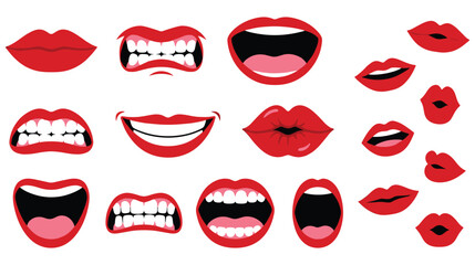 Mouth expressions and red lips collection for character design. © Amir