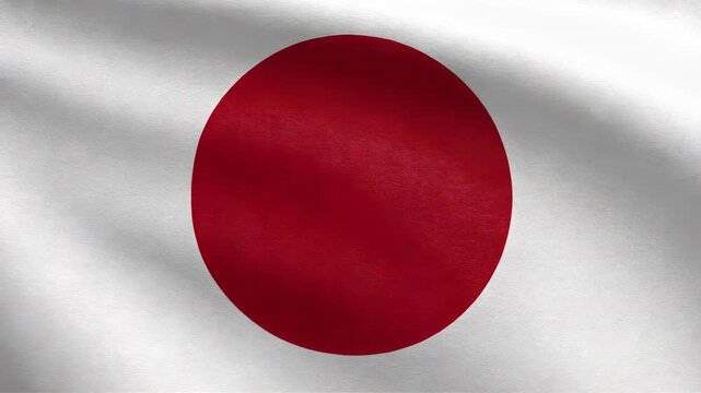 Rippling Hinomaru red sun disc driven by light breeze, shifting across close-up white fabric, folds