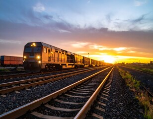 Fototapeta premium AI Powered Cargo Train on Smart Railway Network