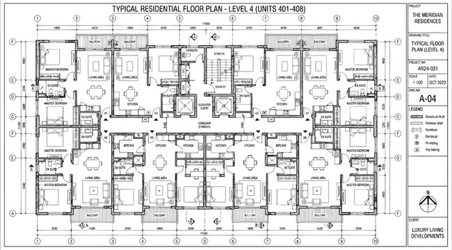 Architectural floor plan of a residential building level 4 with multiple apartment units