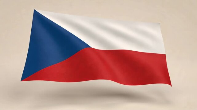 Loop starting Czech flag waving on beige backdrop for display blue triangle and white red bands