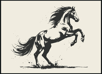 Powerful horse rearing with flowing mane in expressive black ink illustration full of motion and energy © Abdul Waheed