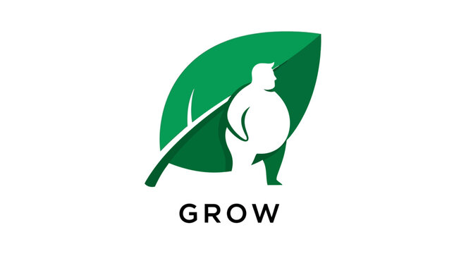 Person integrated with green leaf for growth concept