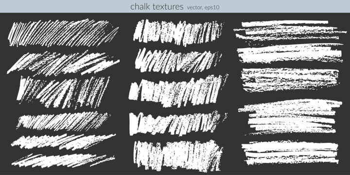 White chalk textures set. Grunge hatching, rough lines. Design elements, eco craft logo
