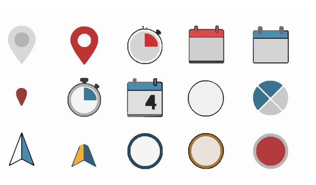 Address time and date black line web icons vector illustration set