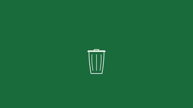 An animated trash icon appears on a green background with white space.