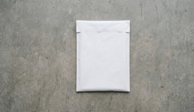 Blank white poly mailer shipping envelope mockup on concrete