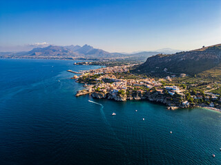 Obraz premium Sant'Elia Bay and Cape Zafferano. View from above. Beauty of the nature of the Sicilian coasts. 