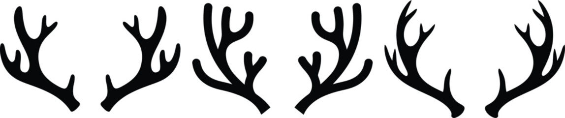 Fototapeta premium Deer Antler Silhouette Vector Set for Hunting Logo Rustic Wildlife and Outdoor Branding