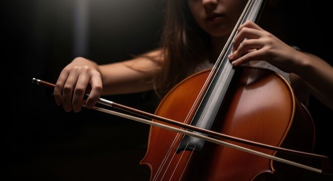 Closeup of a Musician Playing the Cello with Passion.