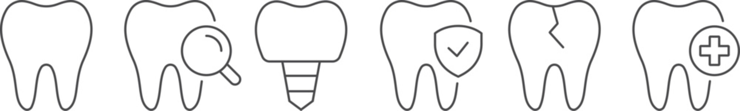 Dental Care Icon Set Tooth Health Implant Protection Treatment Outline Vector Collection