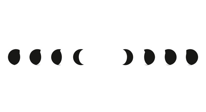 Black and white illustration of the different phases of the moon cycle