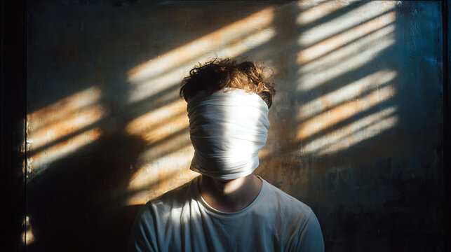 Portrait of a man with his head wrapped in white cloth