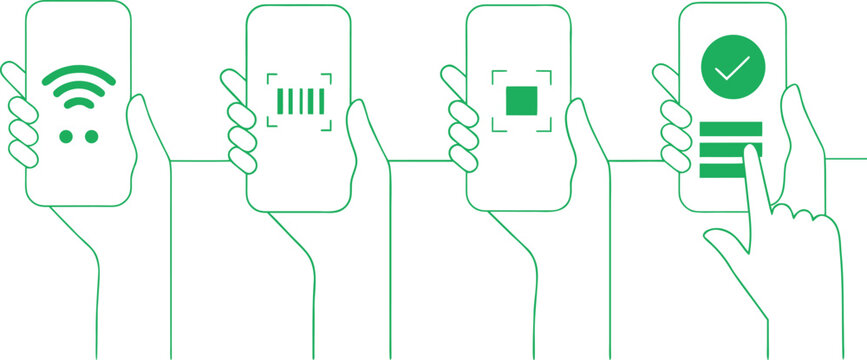 Collection of icons representing different cashless payment methods on mobile phones