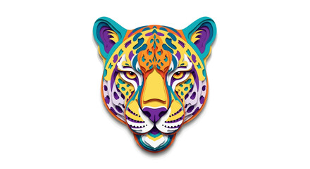 Colorful Jaguar Head Paper Cutout Art, Vibrant Animal Portrait © freya