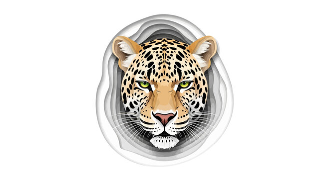 Leopard Head Portrait, Abstract Paper Cut Style, Wildlife Art