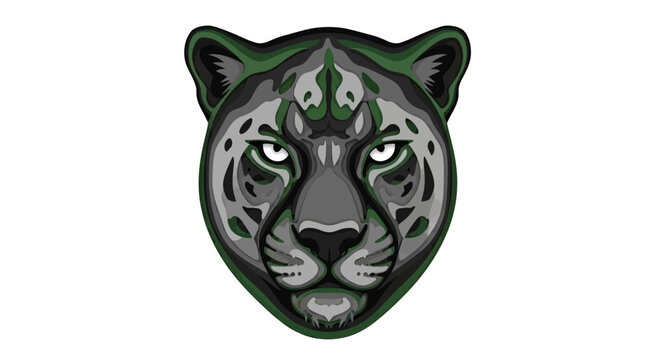Stylized Leopard Face with Green and Grey Abstract Pattern