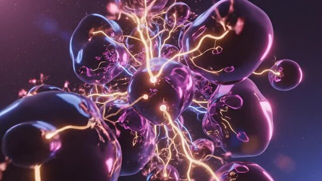 Abstract rendering of interconnected spheres with electrical currents in a digital illustration of plasma energy