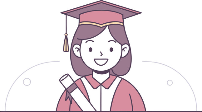 Female graduate in purple cap and gown with white diploma, smiling