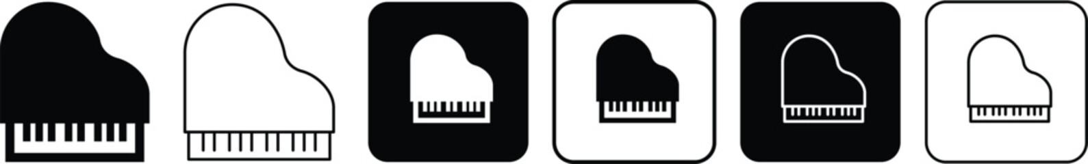 Grand Piano Icon Set Music Instrument Outline Filled App Button Vector Collection © Pixora Creative