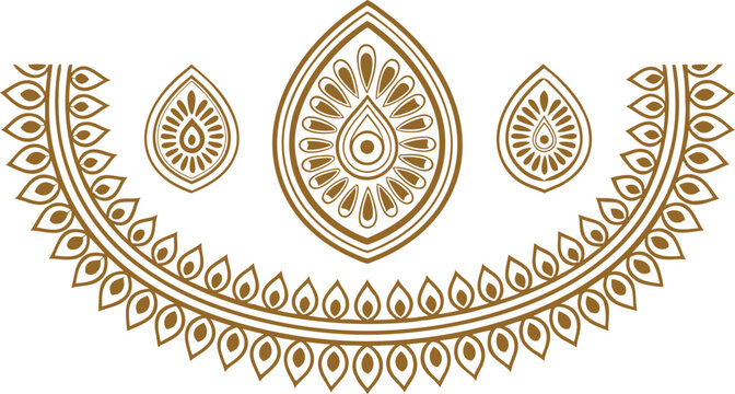 Ornate south asian wedding invitation border with floral motifs and peacocks floral pattern