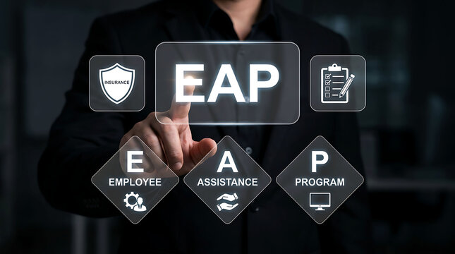Employee Assistance Program EAP concept business man touching interface