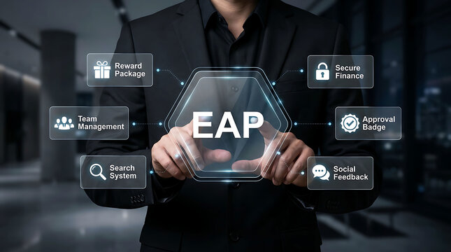 Employee Assistance Program EAP concept business man touching interface
