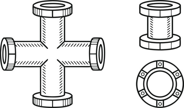 Isometric technical of plumbing pipe fittings and connections isometric view threaded pipe