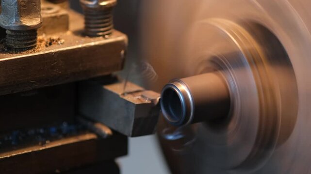 A close-up of a metal machine part with a blurred background