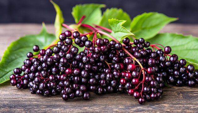 Vibrant Elderberries Harvested for Healthy Recipes, Showcasing Natural Colors and Nutritional Value