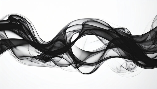 Abstract black smoke or ink wave flowing across white