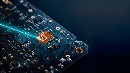 Fototapeta premium Circuit Board Inspection With Electronic Fault Detection Scan